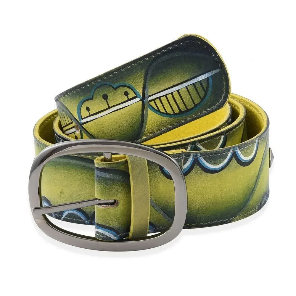 SUKRITI Hand Painted Green Swirl Studded Yellow L